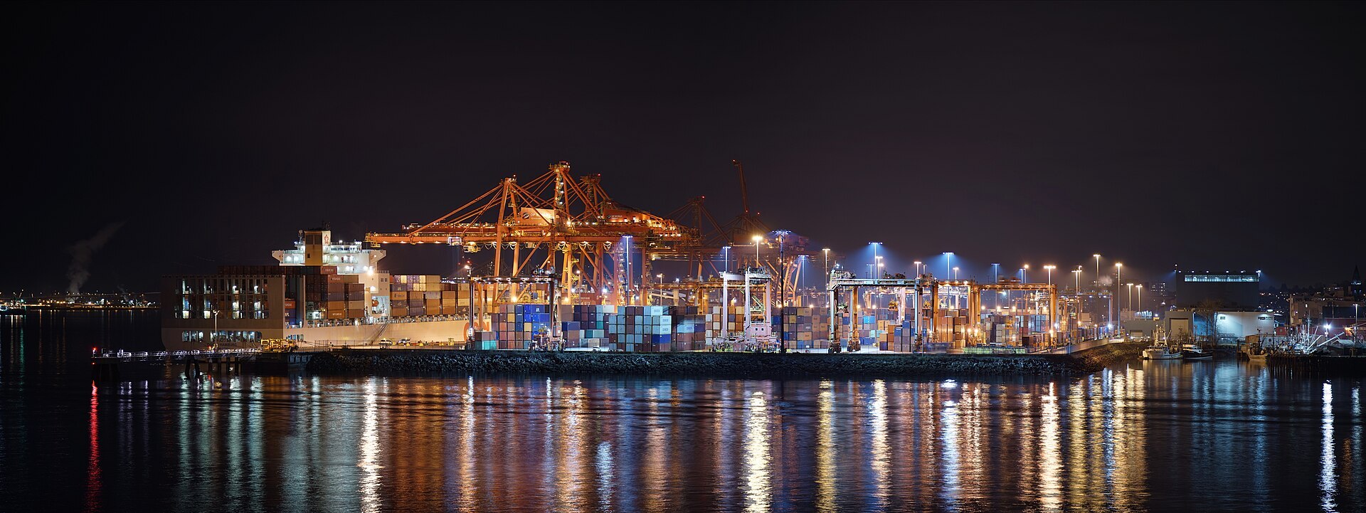 The port at night from the pier.