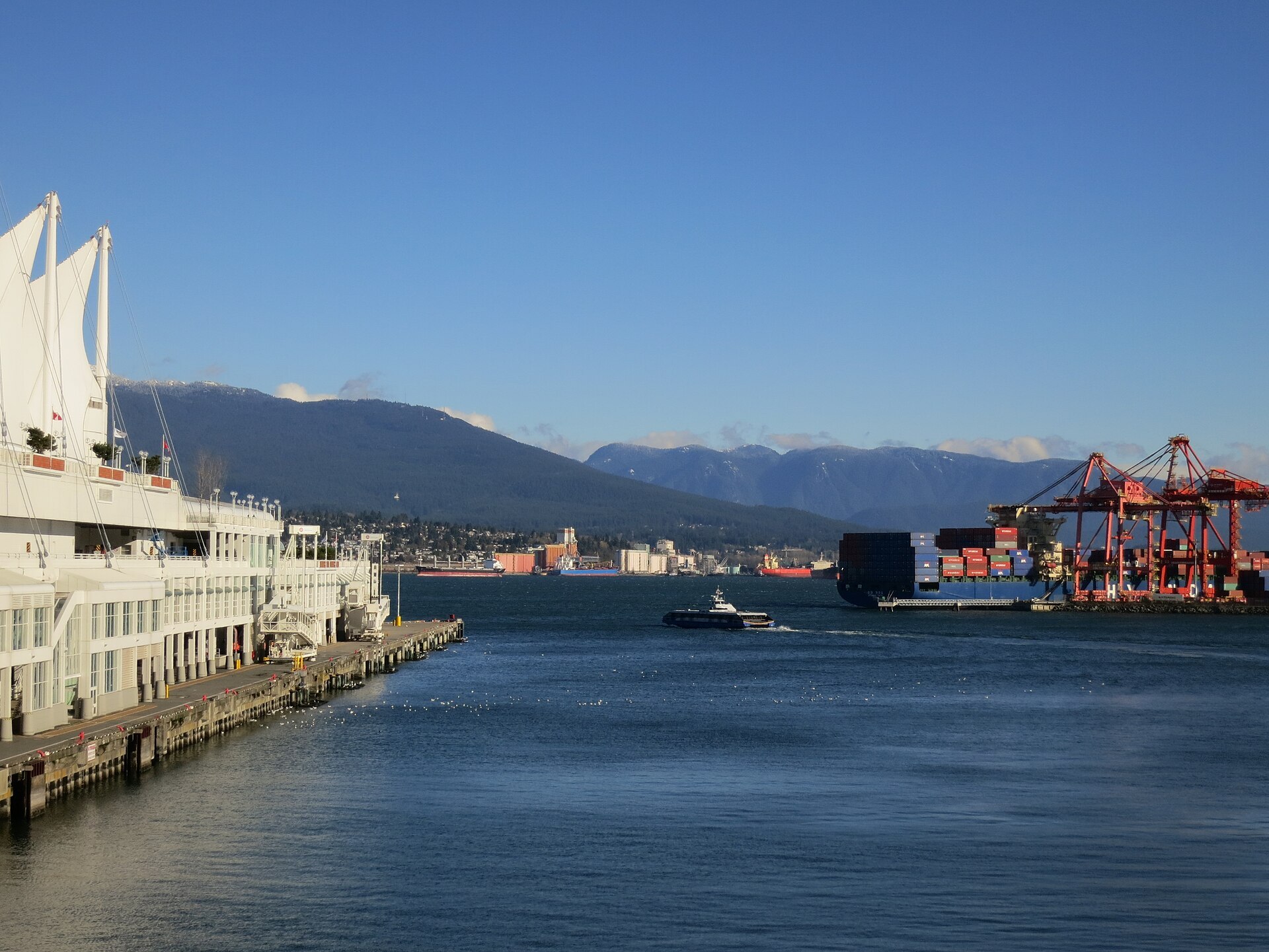 SeaBus and the pier on a clear day